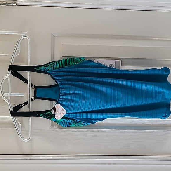 ZEROXPOSUR BRAND WOMEN'S TROPICAL BLUE AND BLACK TANKINI WITH BRA SIZE XS - Picture 1 of 14